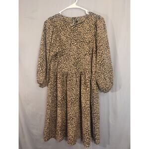 Tan and Black Abstract Print Boho Dress